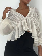 Retro-Bluse mit transparentem Netzstoff und Laternenärmeln